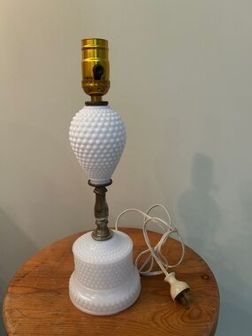 Antique Hobnail White Milk Glass Lamp only